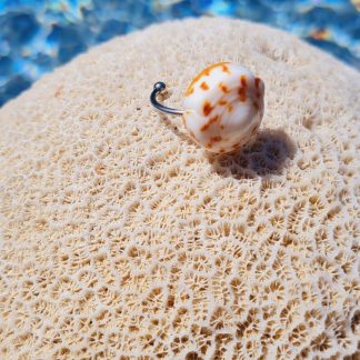 Bague « Lagon Tacheté » – petit coquillage brun/ivoire, anneau ouvert